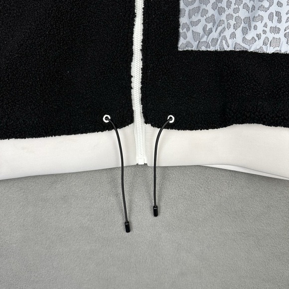 Zara Teddy Fleece & Neoprene Jacket Women's Large Black & White Full‎ Zip Animal - Picture 4 of 11